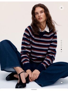 J. Crew cashmere Navy Striped Crewneck Sweater with Red & White Stripes